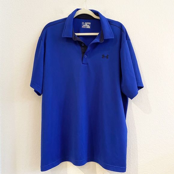 Under Armour Polo Mens 2XL Loose Heat Gear Blue Logo Lightweight - Picture 4 of 8